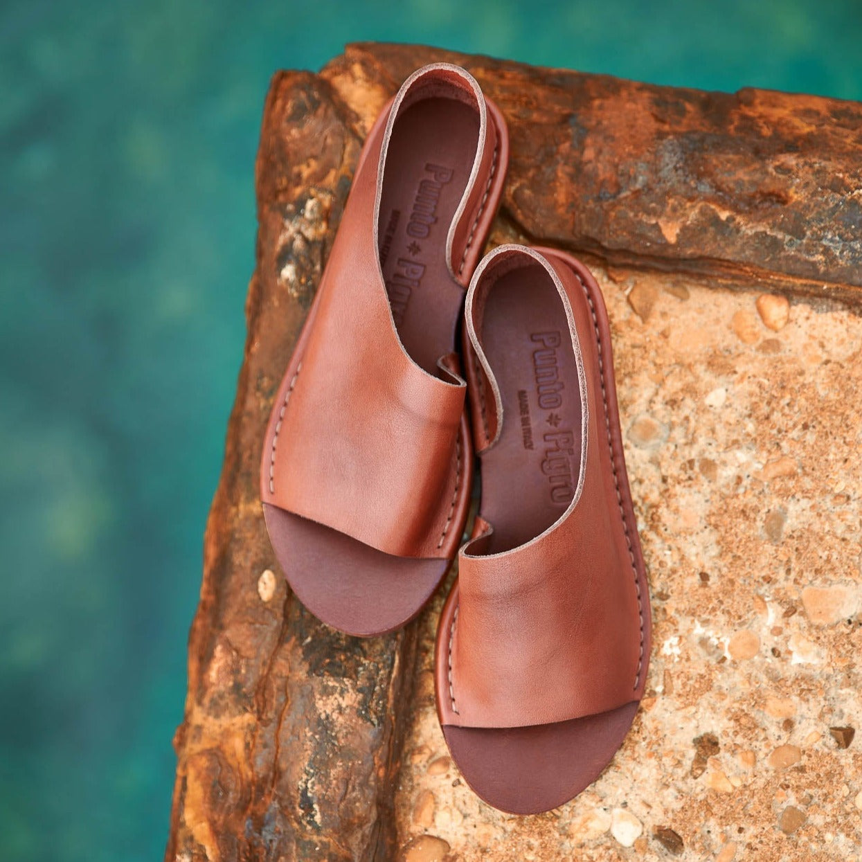 Punto Pigro Womens 37 6.5 Sandals Shoes Brown Woven Leather Slide Slip On  Flats